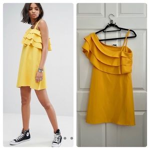 ROKOKO One shoulder dress with drill - yellow mustard gold